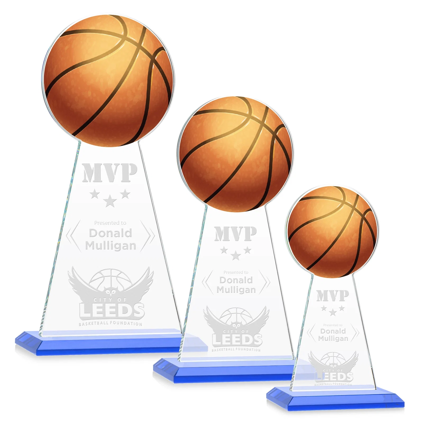 Promotional Starfire Crystal Summit Award with Basketball-Shaped Peak for corporate award ceremonies