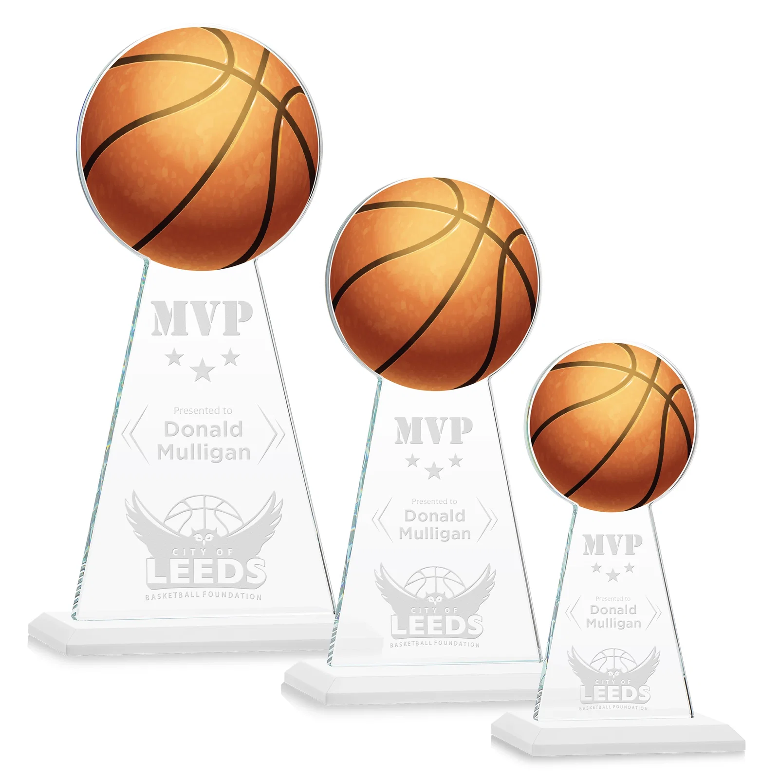Promotional Starfire Crystal Summit Award with Basketball-Shaped Peak for team milestone celebrations