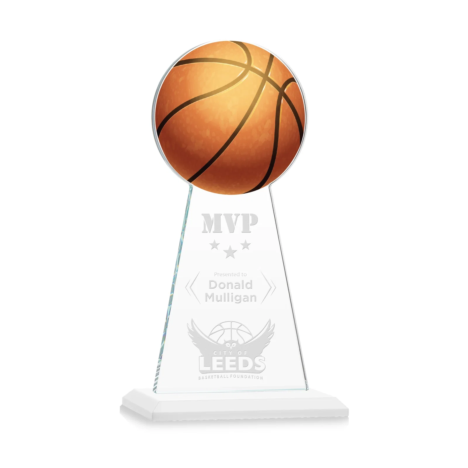 Promotional Starfire Crystal Summit Award with Basketball-Shaped Peak for graduation ceremonies