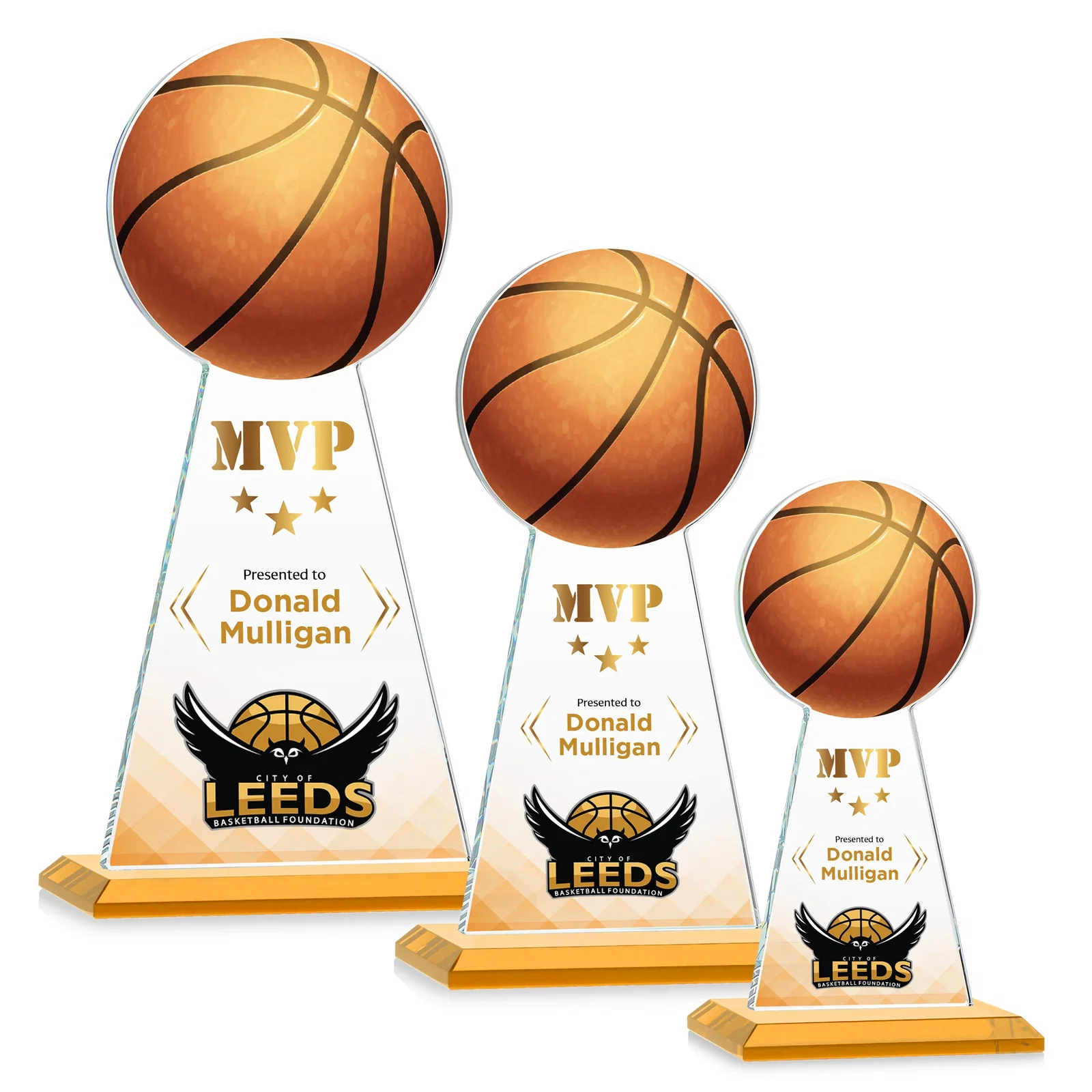 Promotional Starfire Crystal Summit Award with Basketball-Shaped Peak for volunteer appreciation