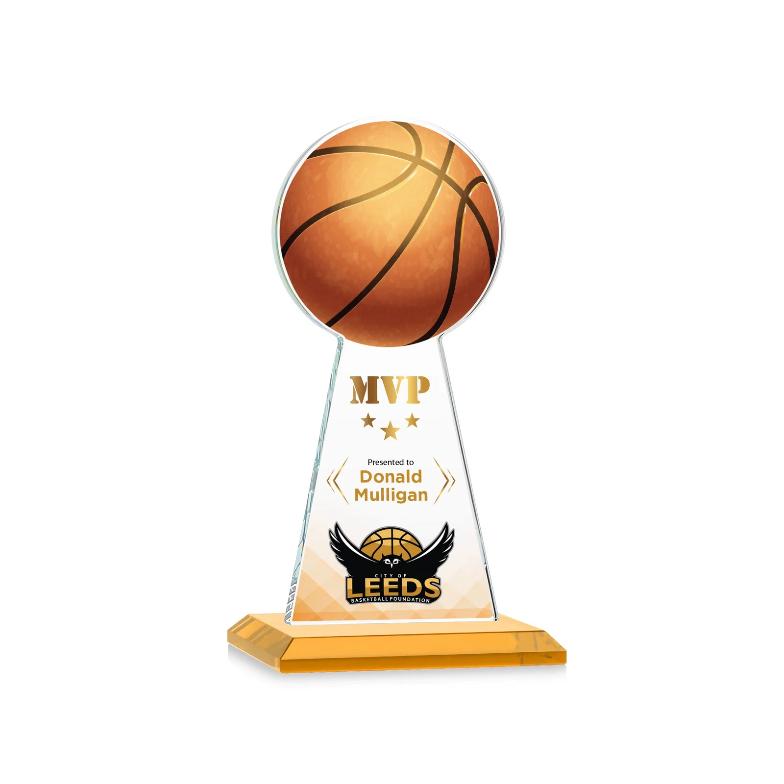 Promotional Starfire Crystal Summit Award with Basketball-Shaped Peak for dealer and partner awards