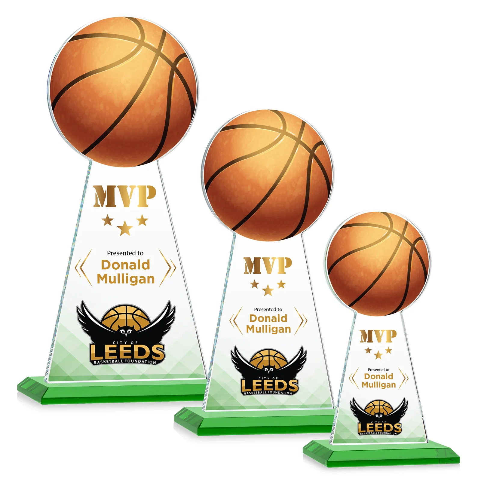 Branded Starfire Crystal Summit Award with Basketball-Shaped Peak for team milestone celebrations