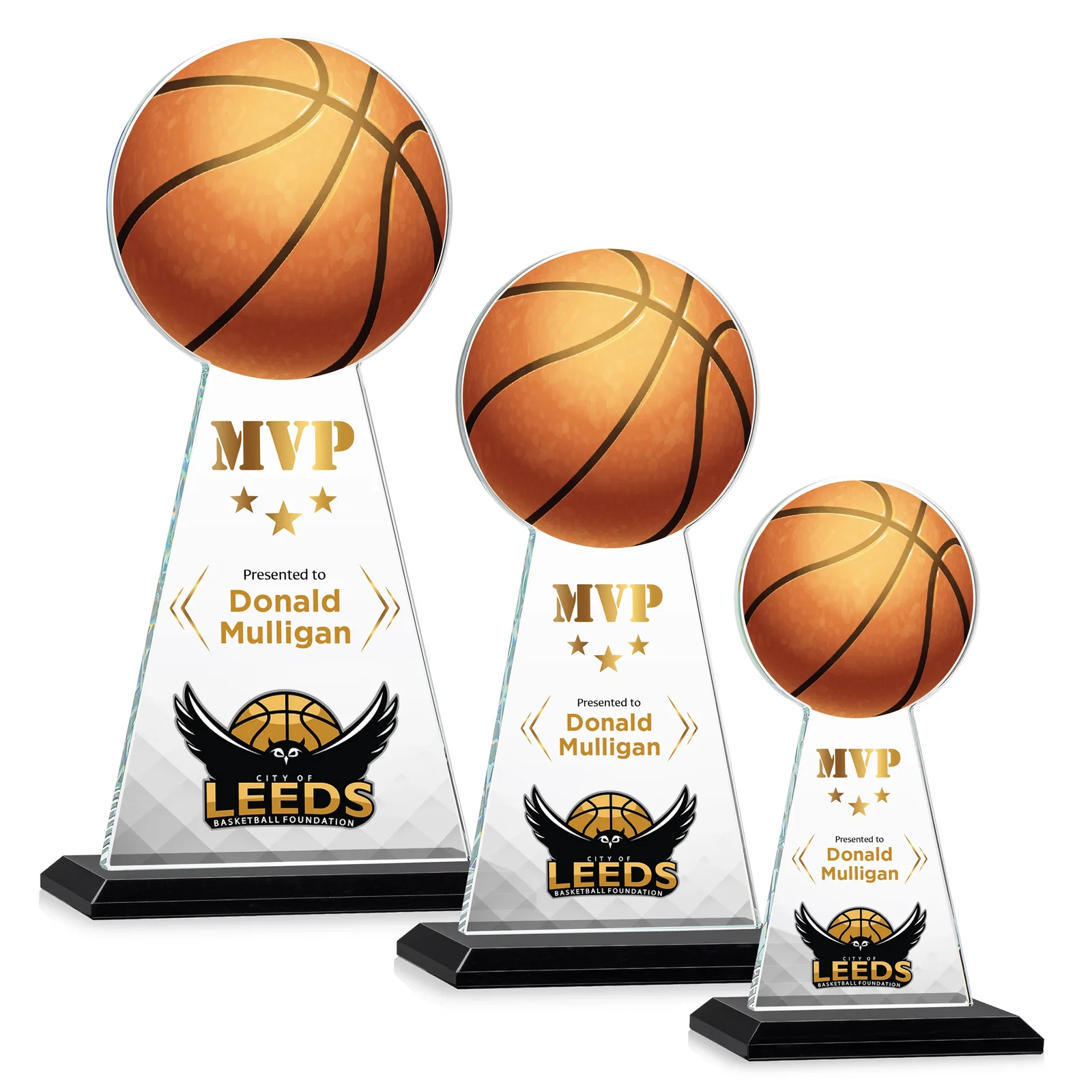 Branded Starfire Crystal Summit Award with Basketball-Shaped Peak for volunteer appreciation