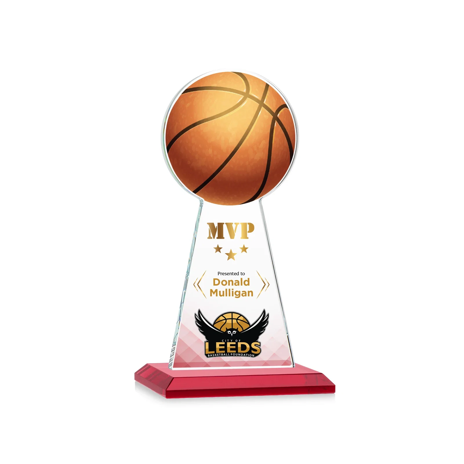 Custom printed Starfire Crystal Summit Award with Basketball-Shaped Peak for graduation ceremonies