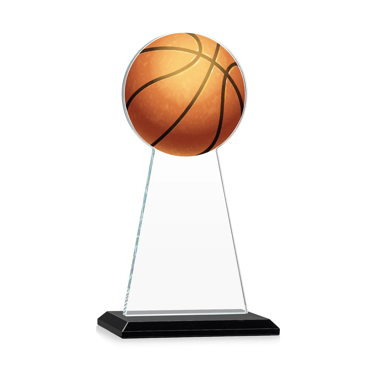 Custom engraved Starfire Crystal Summit Award with Basketball-Shaped Peak for corporate award ceremonies