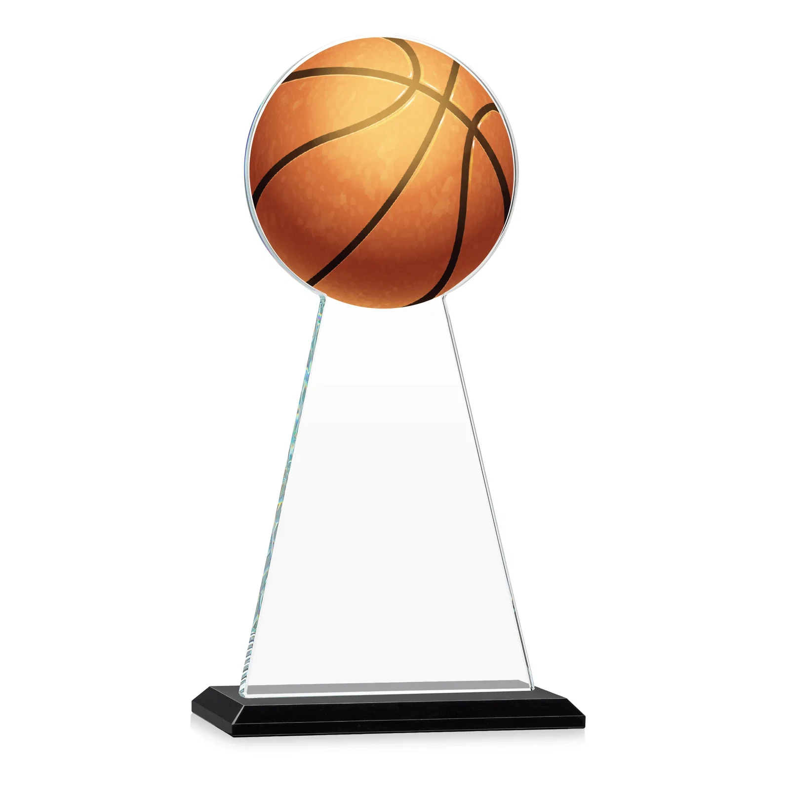 Custom engraved Starfire Crystal Summit Award with Basketball-Shaped Peak for service anniversary gifts