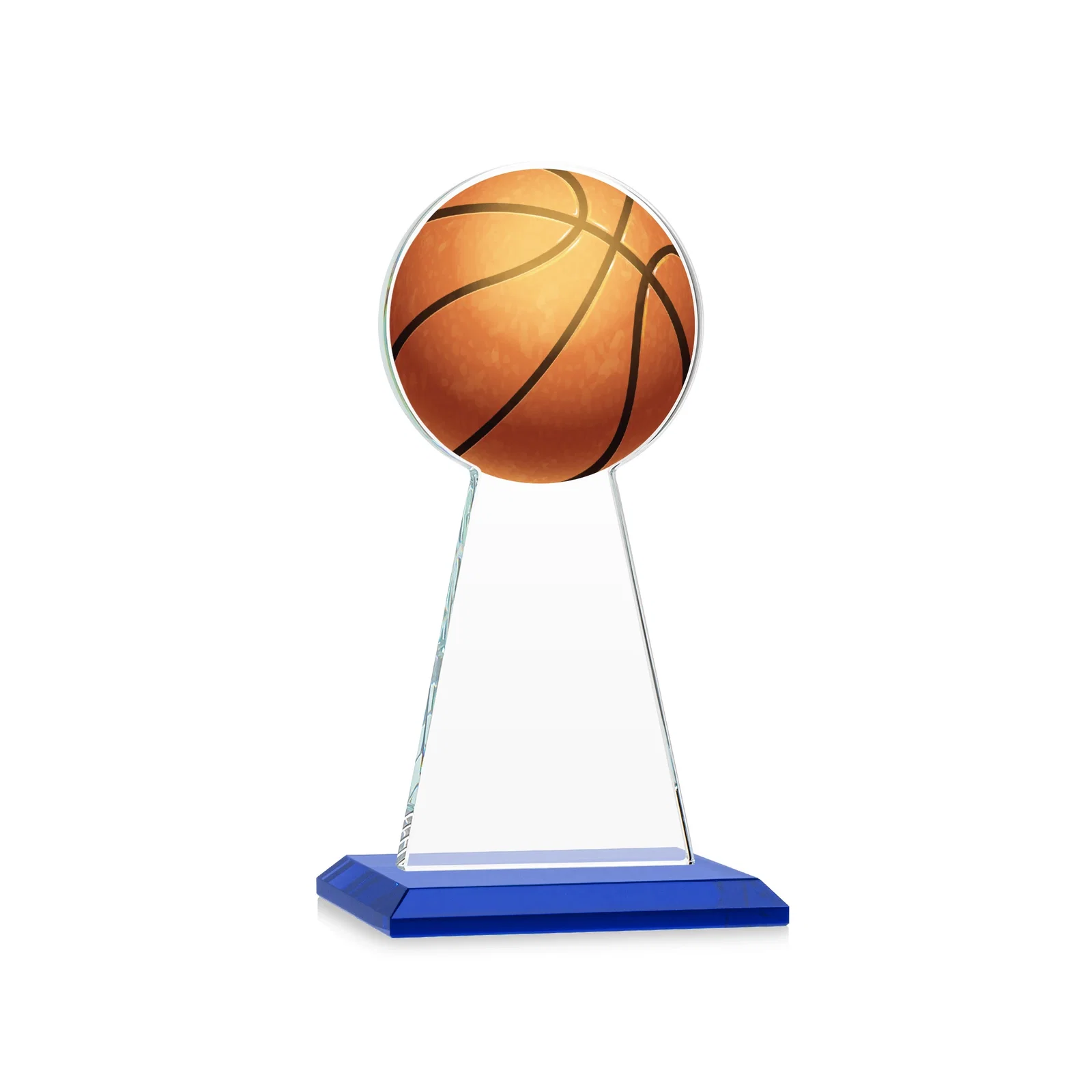 Custom engraved Starfire Crystal Summit Award with Basketball-Shaped Peak for sales achievement awards