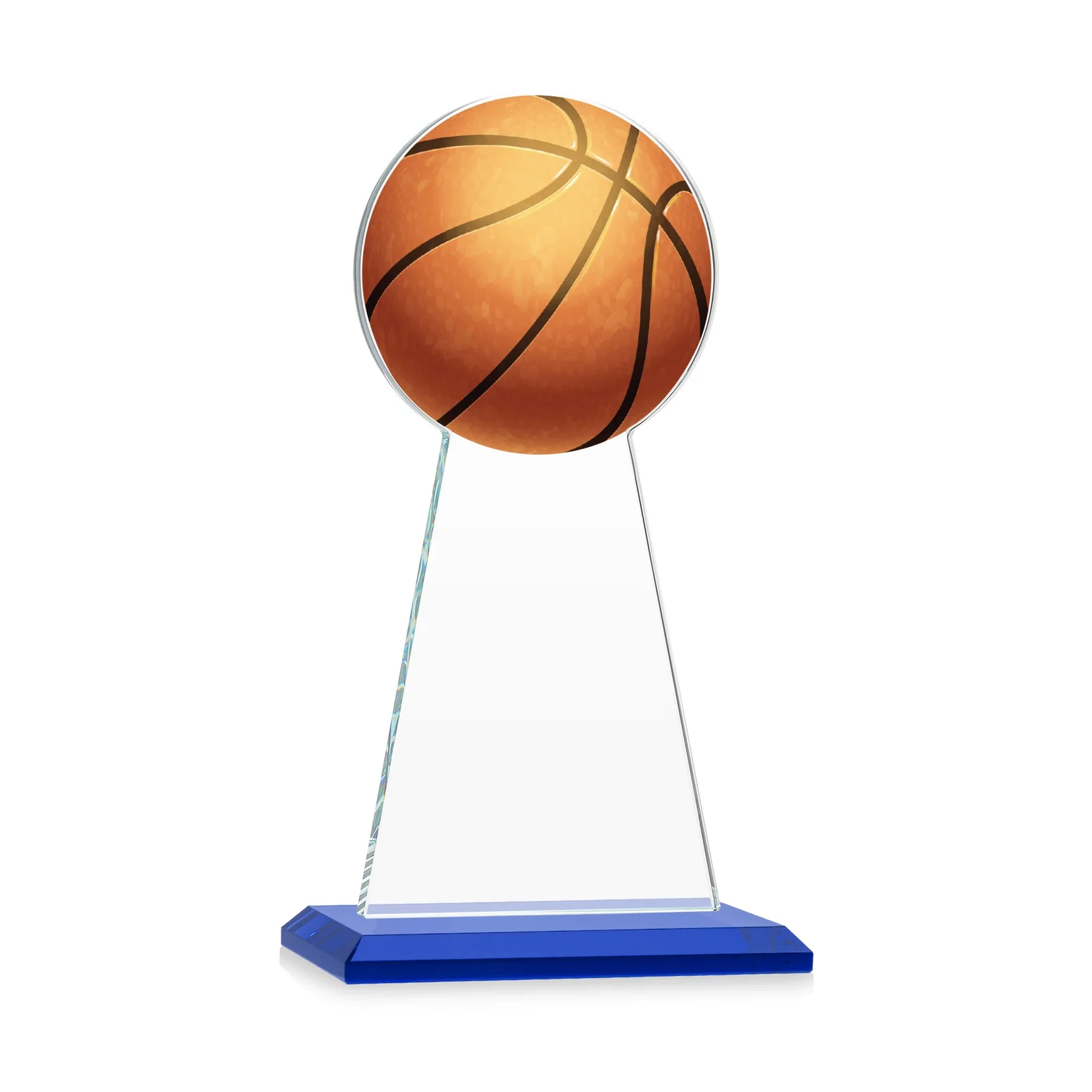 Custom engraved Starfire Crystal Summit Award with Basketball-Shaped Peak for retirement presentations