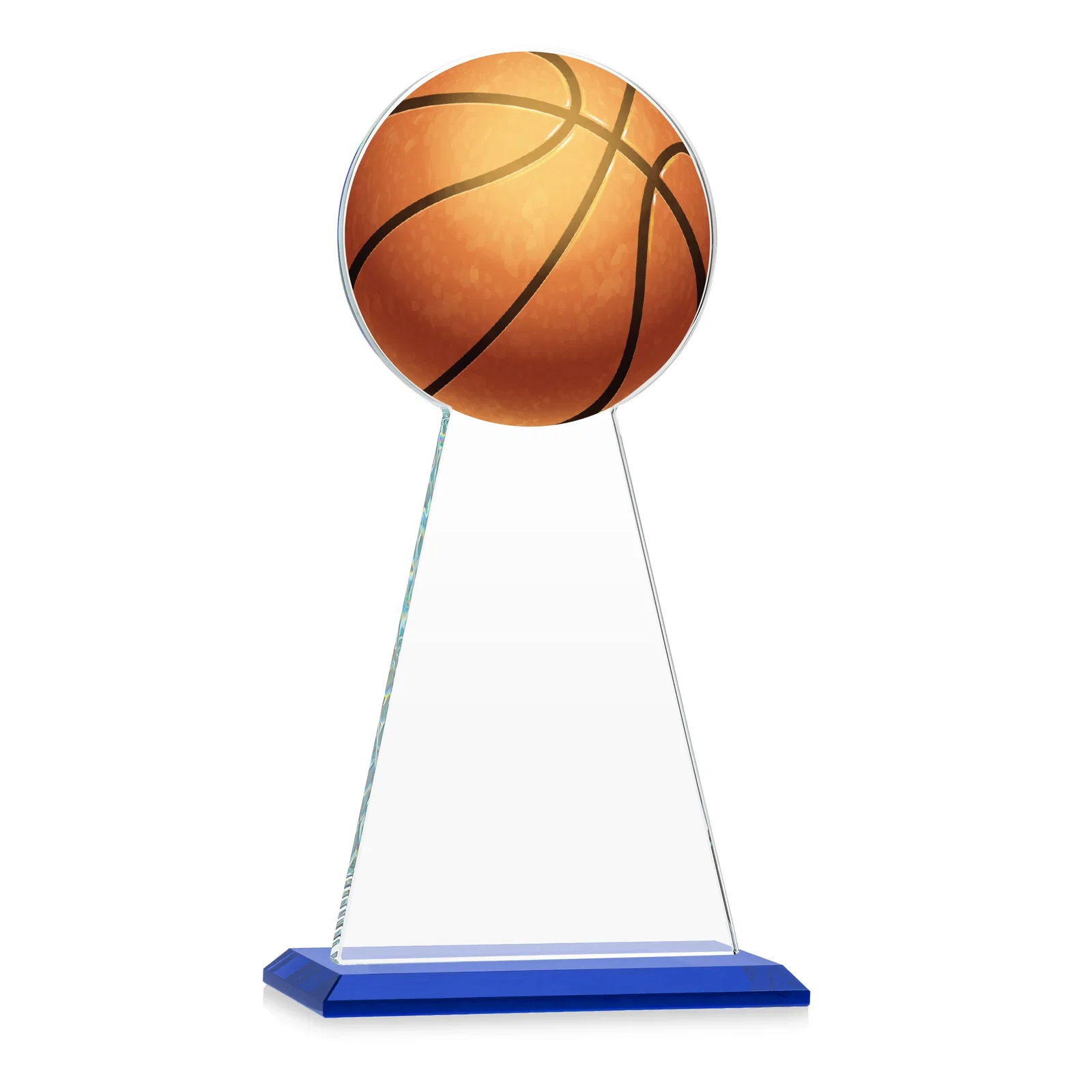 Custom engraved Starfire Crystal Summit Award with Basketball-Shaped Peak for team milestone celebrations