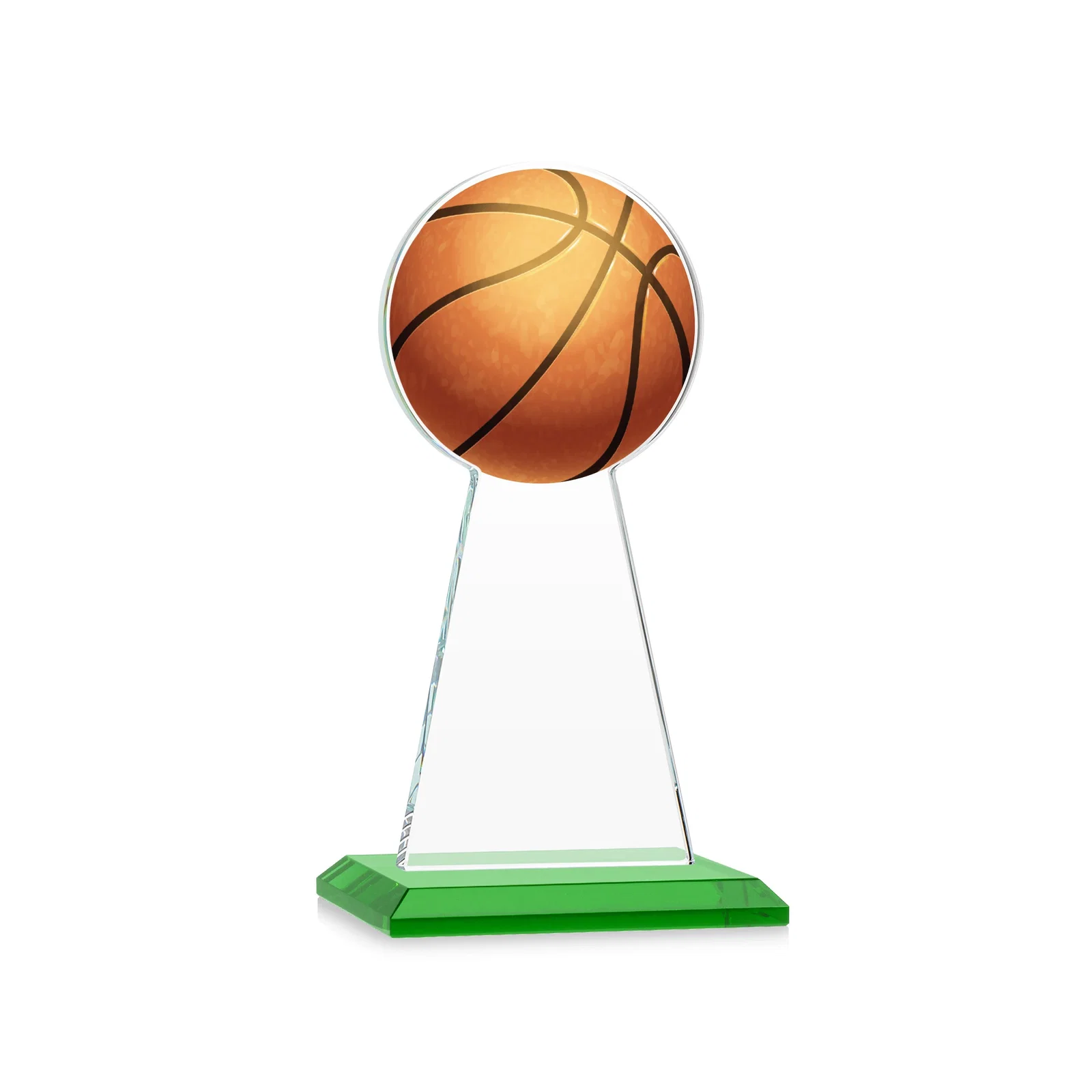 Custom engraved Starfire Crystal Summit Award with Basketball-Shaped Peak for donor appreciation