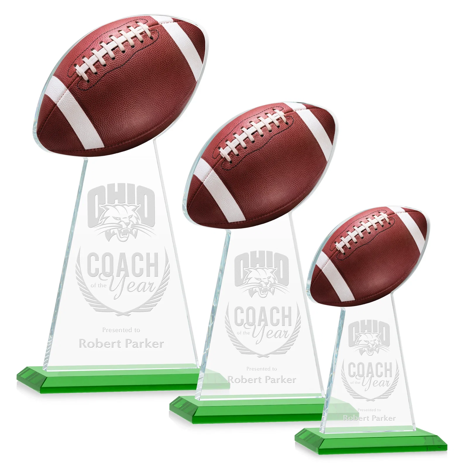 Custom Starfire Crystal Award With Football-Shaped Peak for volunteer appreciation