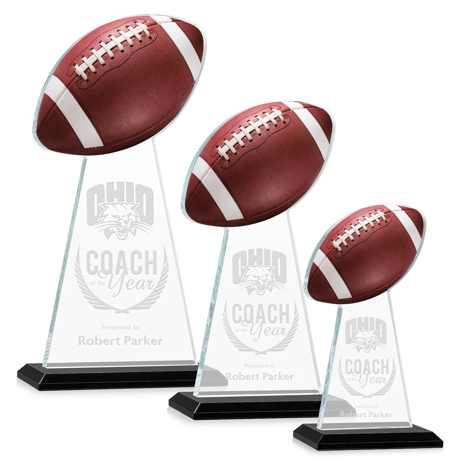 Personalized Starfire Crystal Award With Football-Shaped Peak for corporate award ceremonies