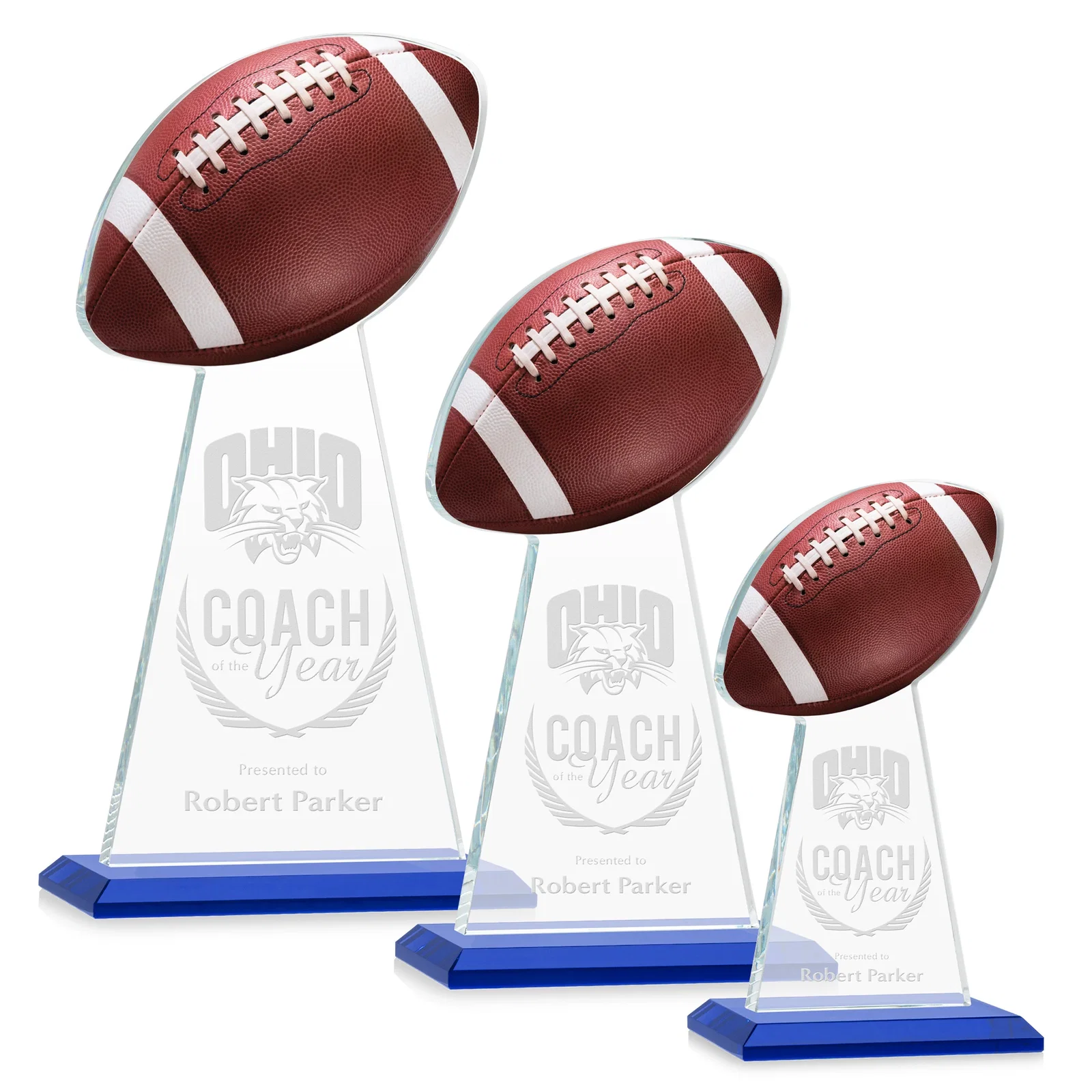 Personalized Starfire Crystal Award With Football-Shaped Peak for team milestone celebrations