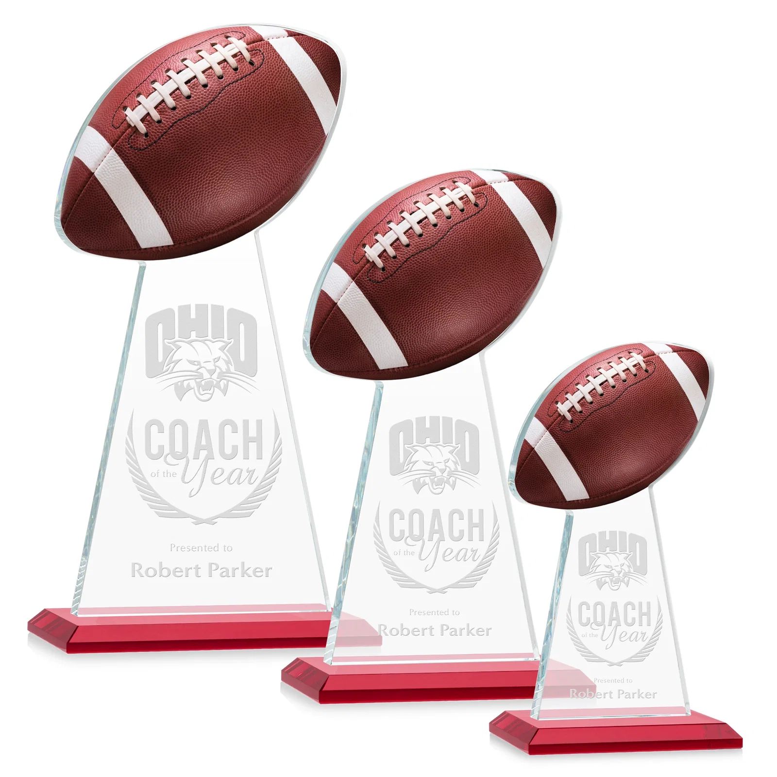 Personalized Starfire Crystal Award With Football-Shaped Peak for volunteer appreciation