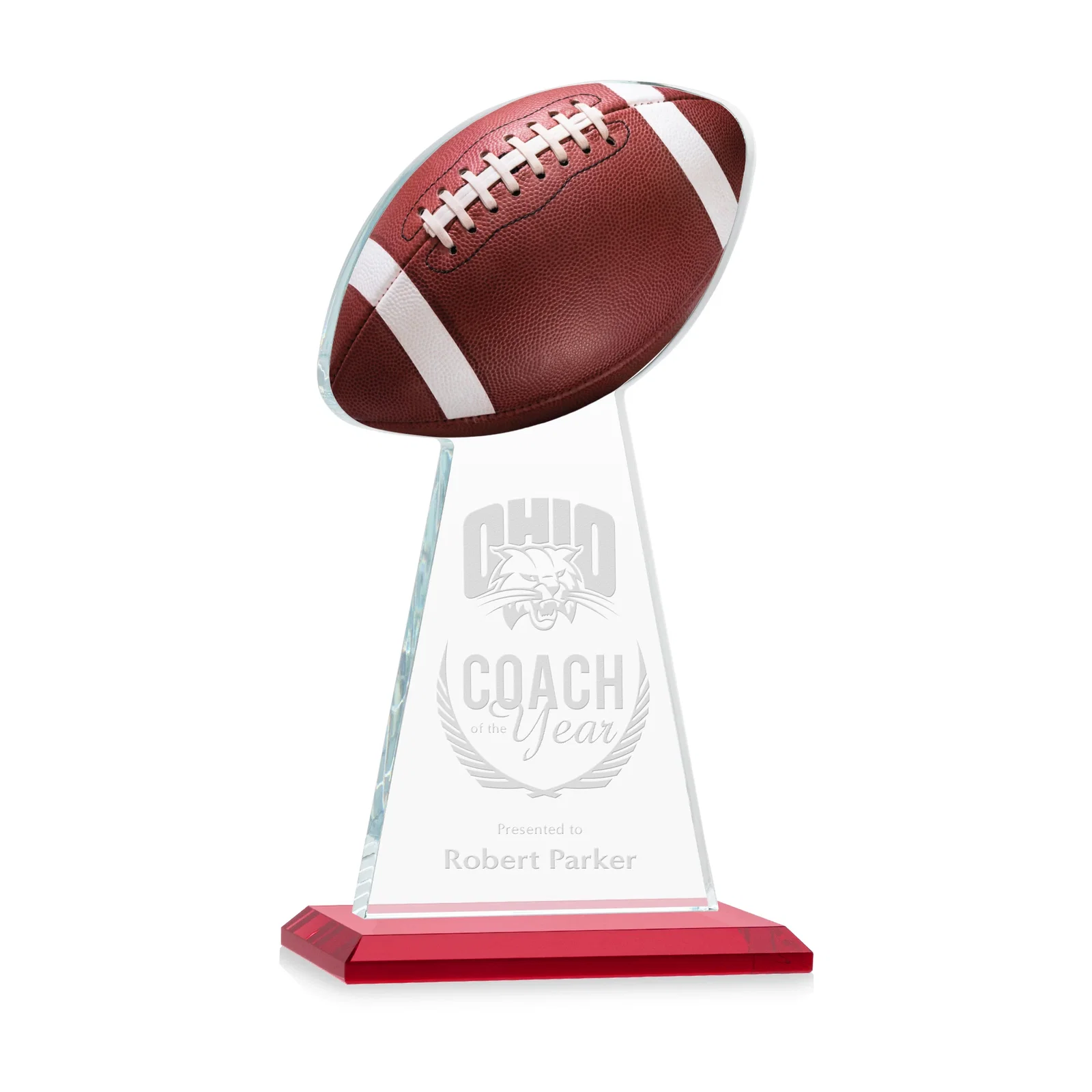 Personalized Starfire Crystal Award With Football-Shaped Peak for company anniversary events