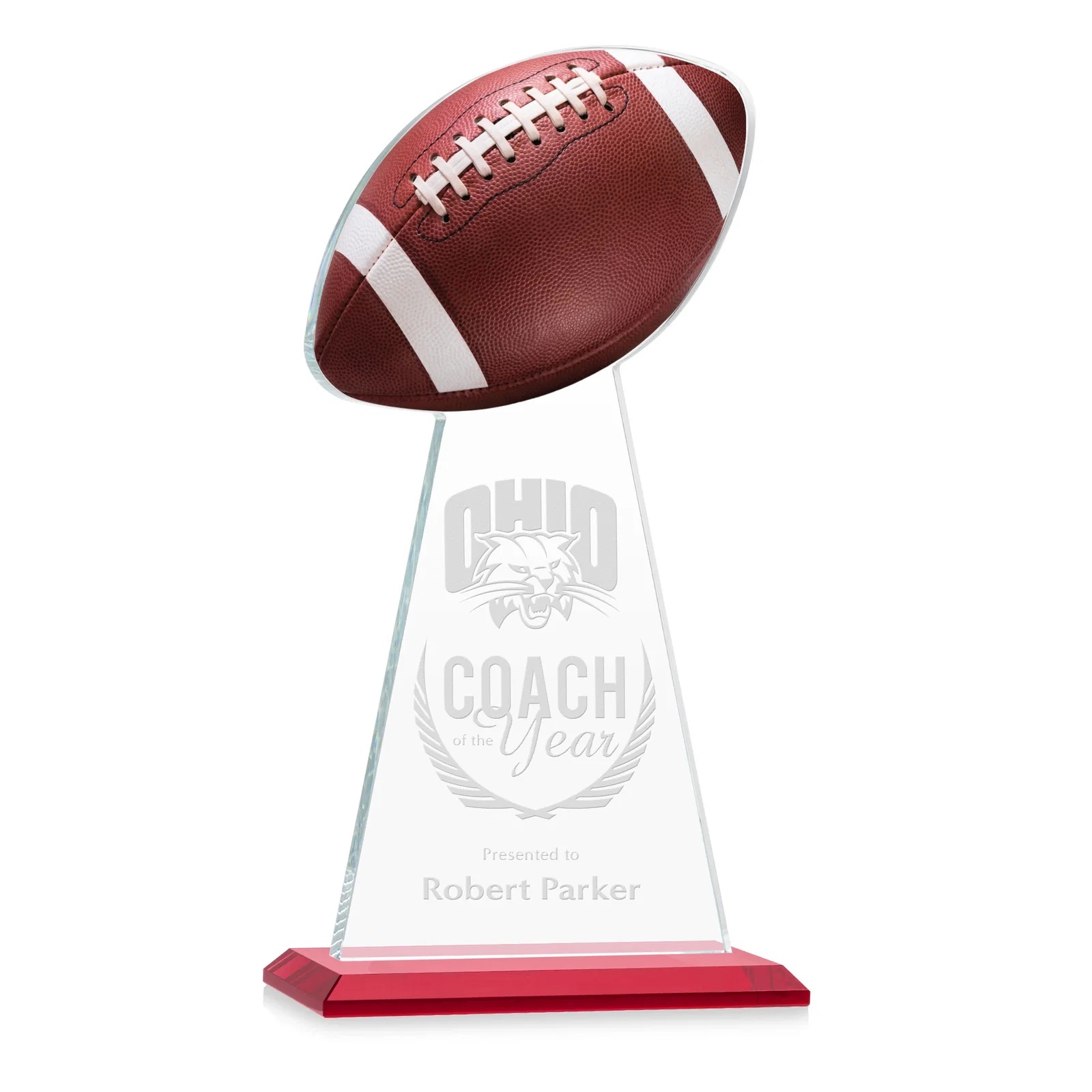Promotional Starfire Crystal Award With Football-Shaped Peak for employee recognition