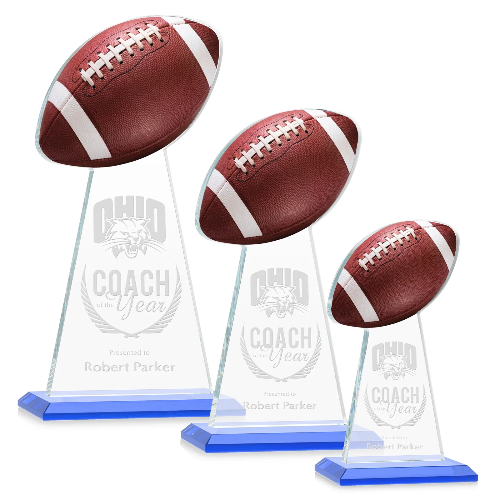 Promotional Starfire Crystal Award With Football-Shaped Peak for corporate award ceremonies