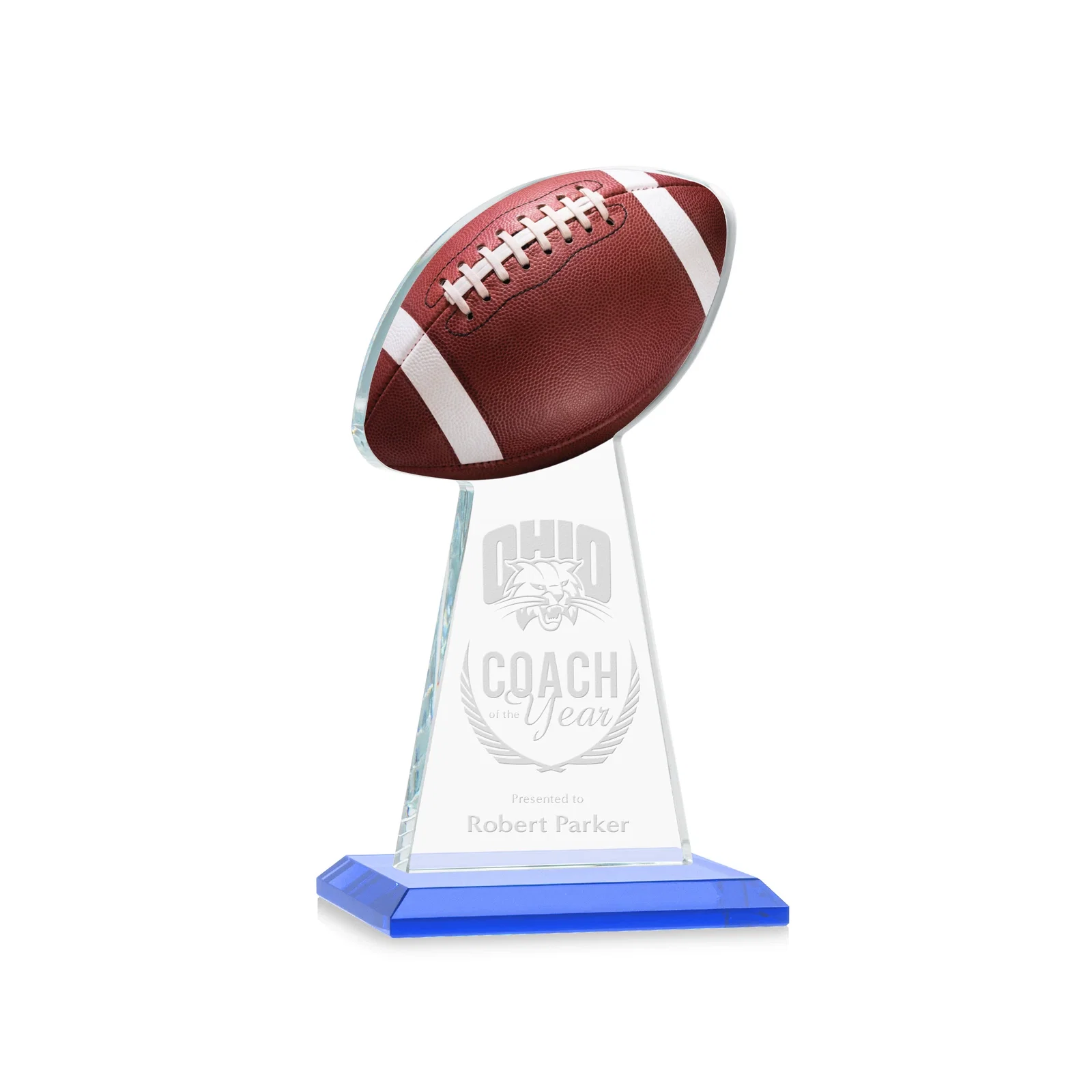 Promotional Starfire Crystal Award With Football-Shaped Peak for service anniversary gifts