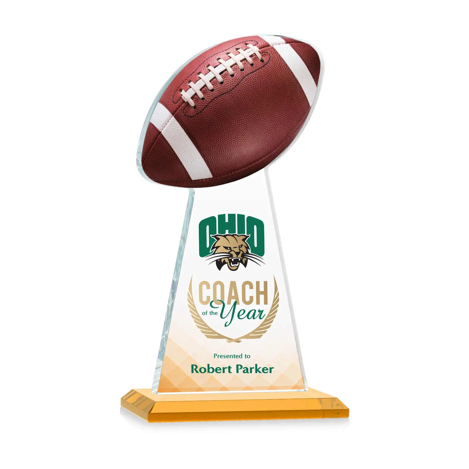 Promotional Starfire Crystal Award With Football-Shaped Peak for company anniversary events