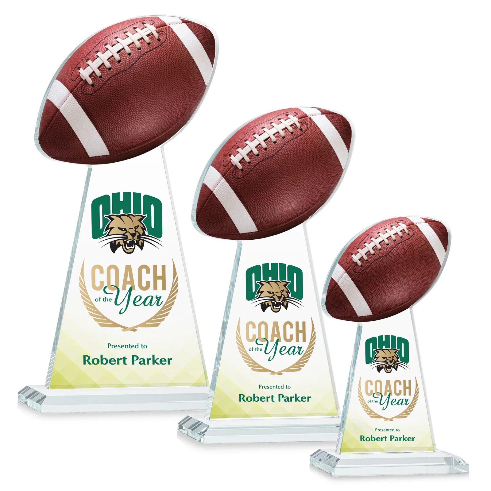 Branded Starfire Crystal Award With Football-Shaped Peak for corporate award ceremonies