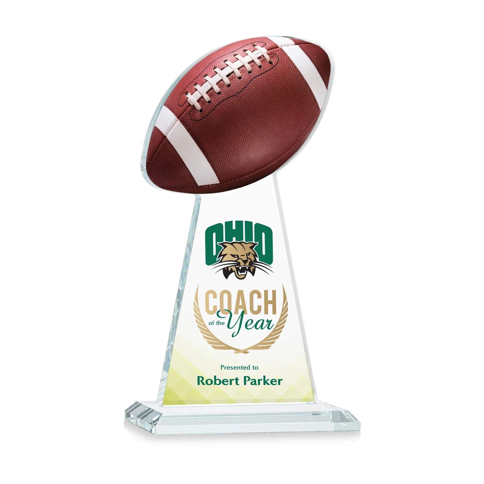 Branded Starfire Crystal Award With Football-Shaped Peak for sales achievement awards