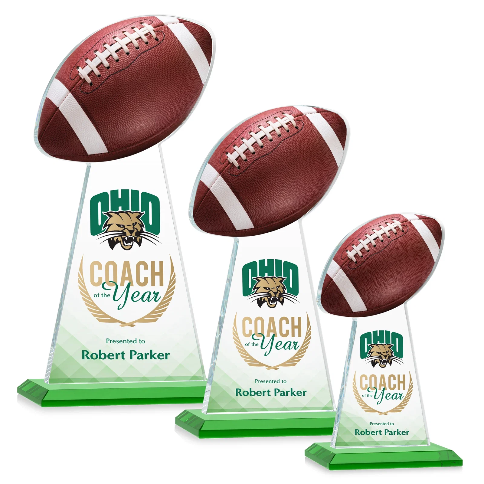 Branded Starfire Crystal Award With Football-Shaped Peak for team milestone celebrations