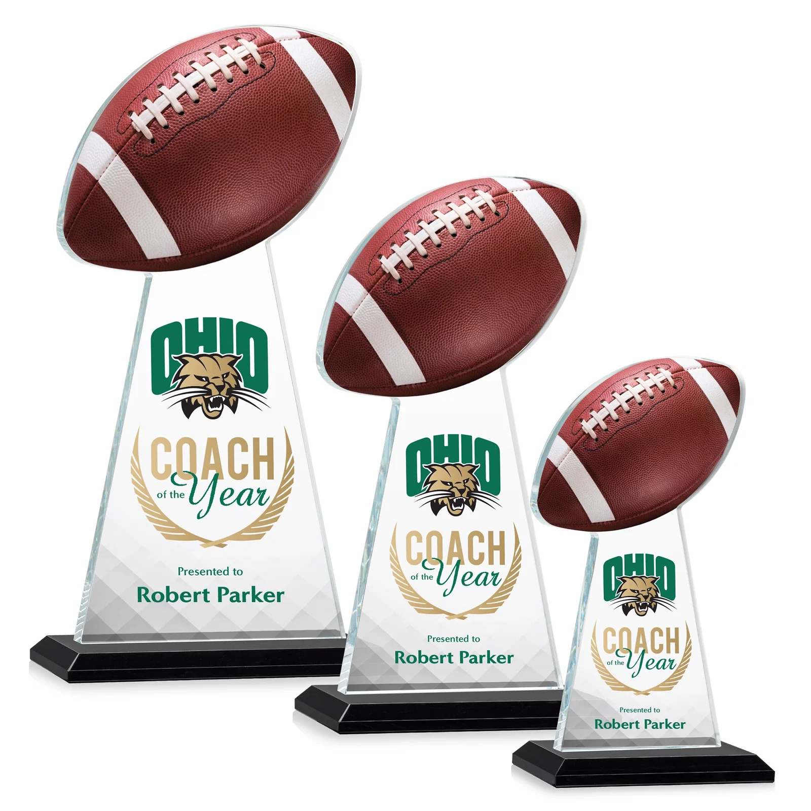 Branded Starfire Crystal Award With Football-Shaped Peak for volunteer appreciation