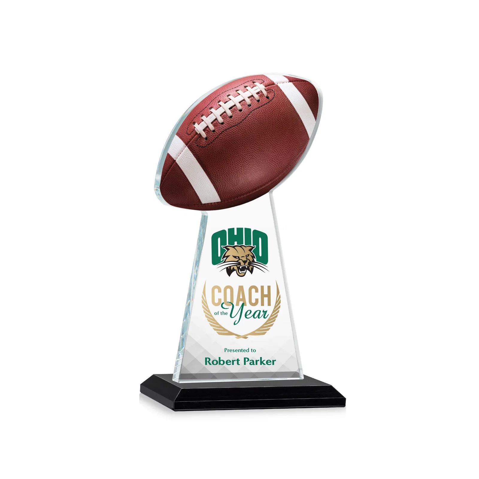 Branded Starfire Crystal Award With Football-Shaped Peak for dealer and partner awards
