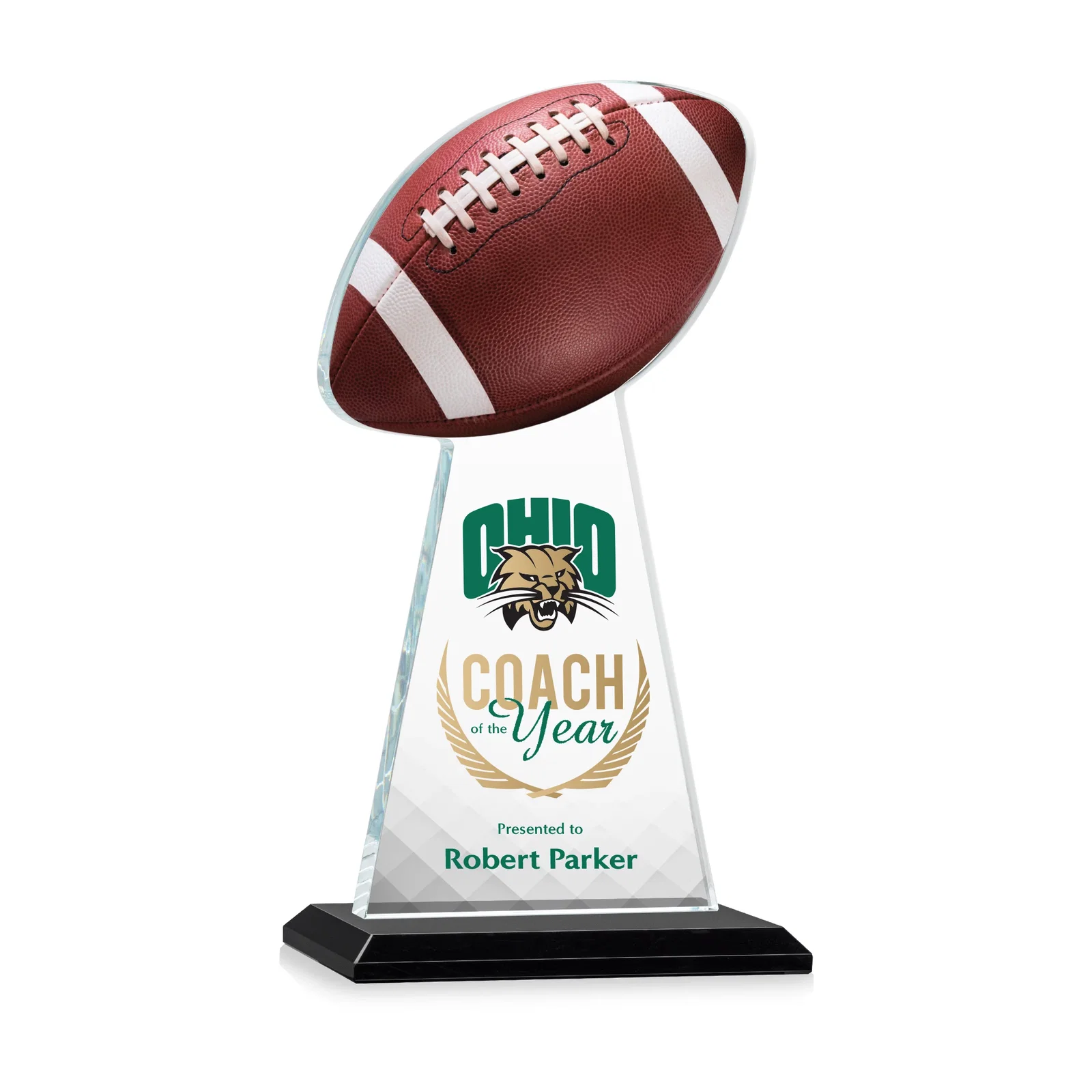 Branded Starfire Crystal Award With Football-Shaped Peak for company anniversary events
