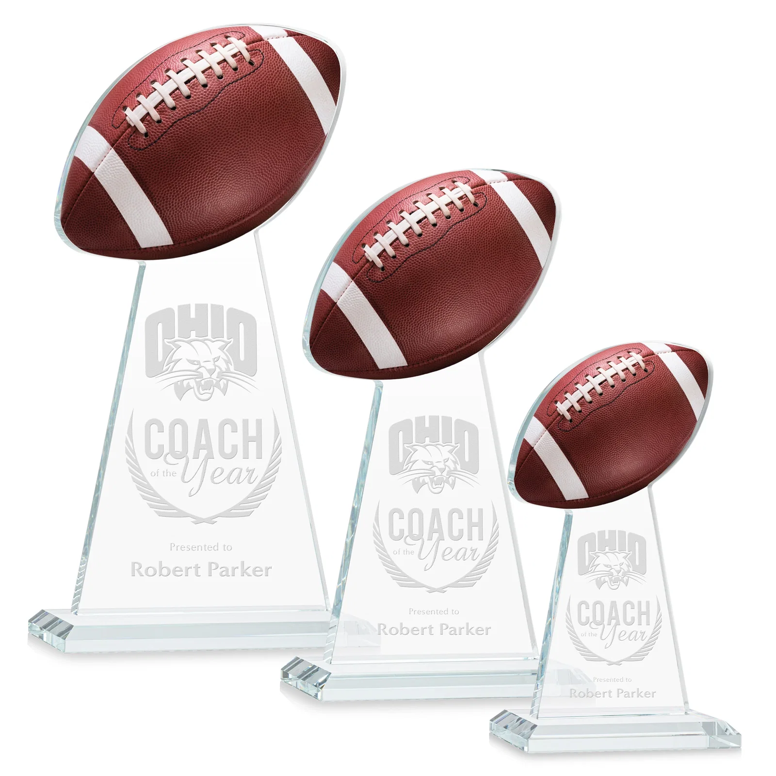 Custom Starfire Crystal Award With Football-Shaped Peak for team milestone celebrations