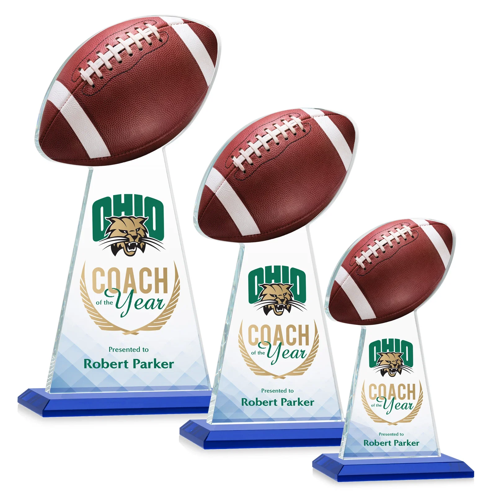 Custom printed Starfire Crystal Award With Football-Shaped Peak for corporate award ceremonies