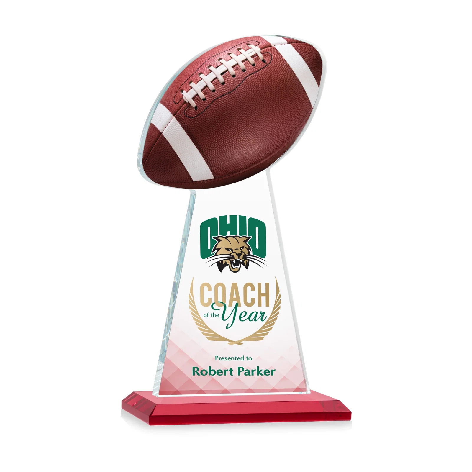 Custom printed Starfire Crystal Award With Football-Shaped Peak for safety achievement programs