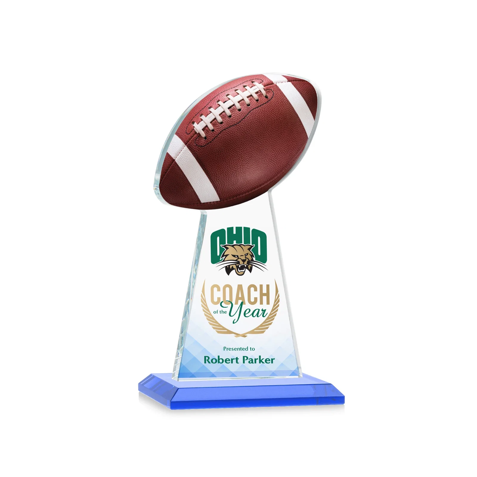 Custom printed Starfire Crystal Award With Football-Shaped Peak for company anniversary events