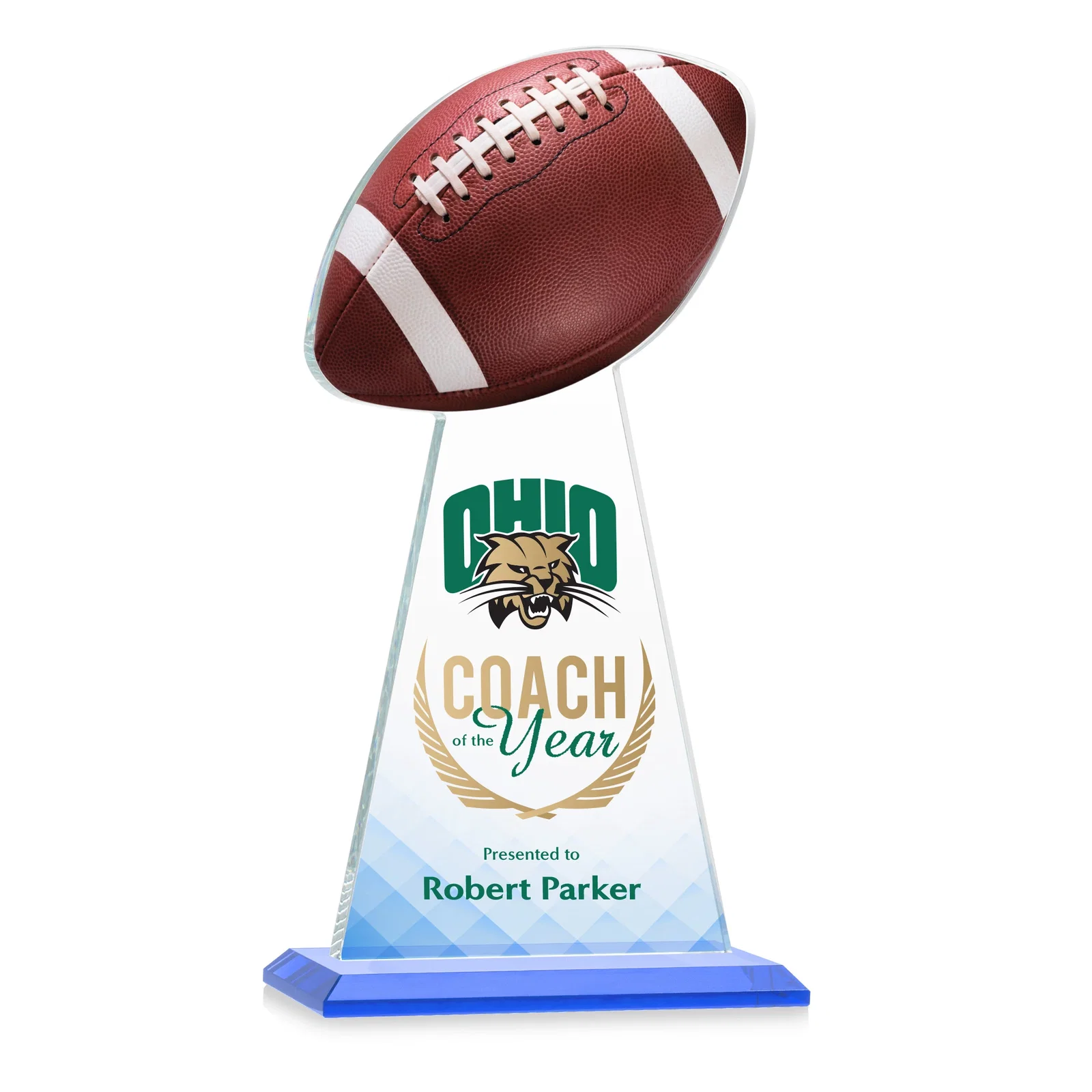 Customized Starfire Crystal Award With Football-Shaped Peak for corporate award ceremonies