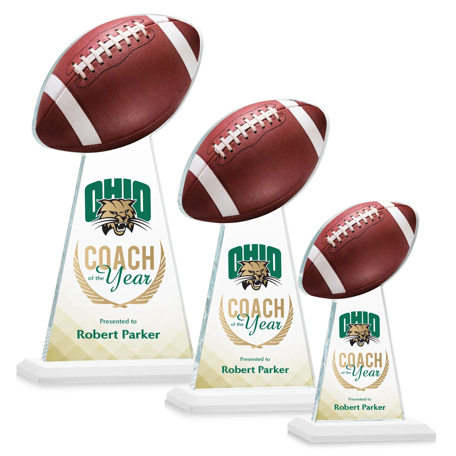 Customized Starfire Crystal Award With Football-Shaped Peak for service anniversary gifts