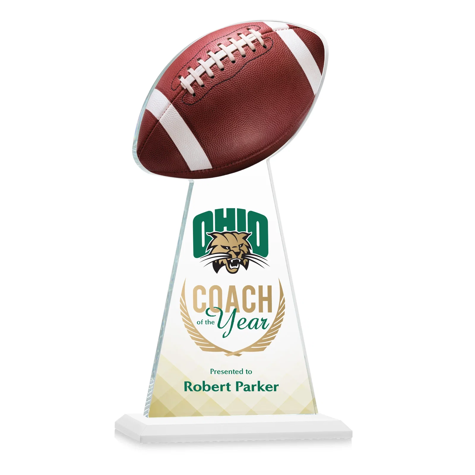Customized Starfire Crystal Award With Football-Shaped Peak for team milestone celebrations