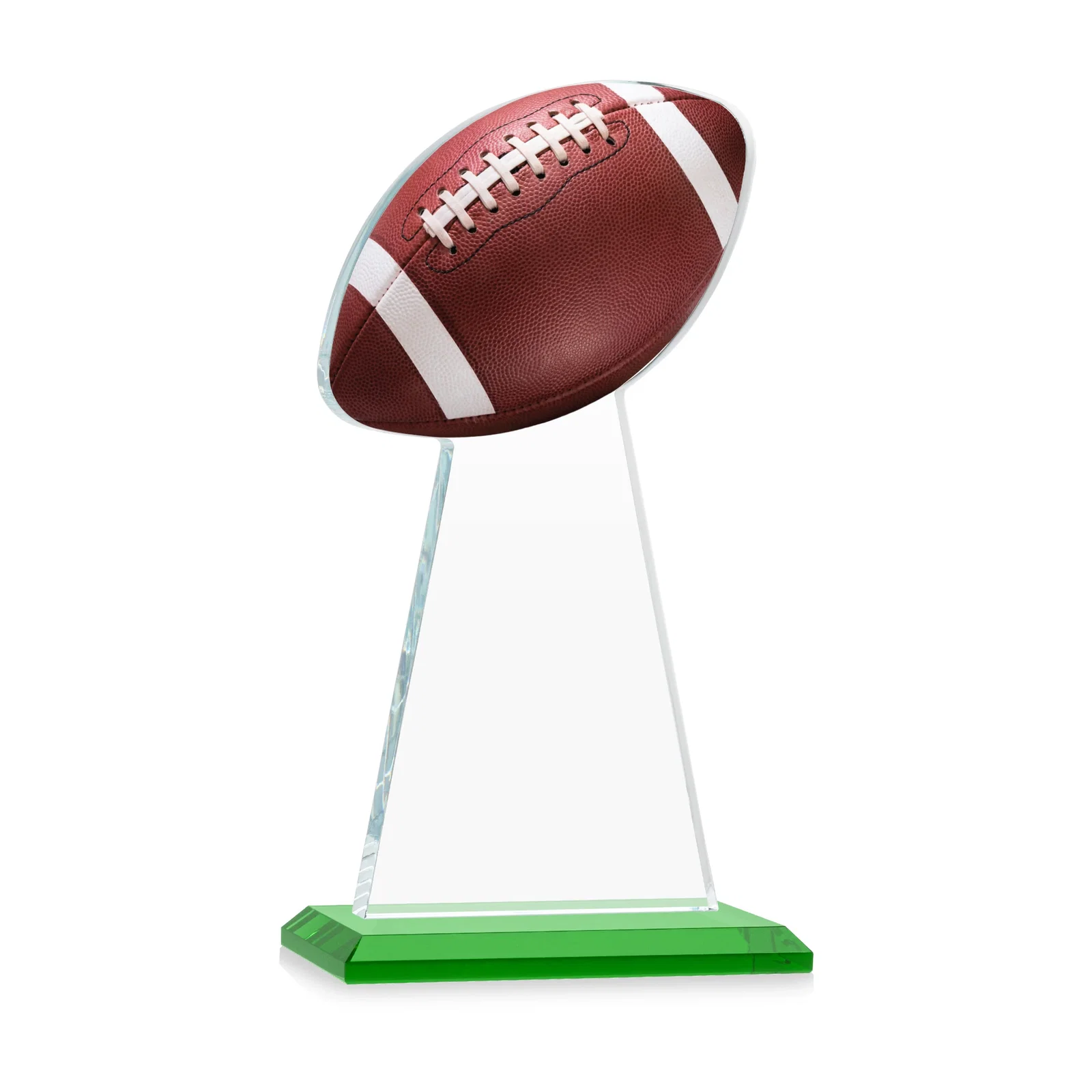 Custom engraved Starfire Crystal Award With Football-Shaped Peak for corporate award ceremonies
