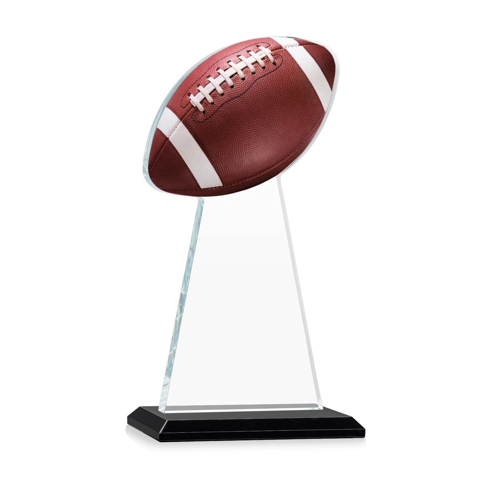 Custom engraved Starfire Crystal Award With Football-Shaped Peak for retirement presentations