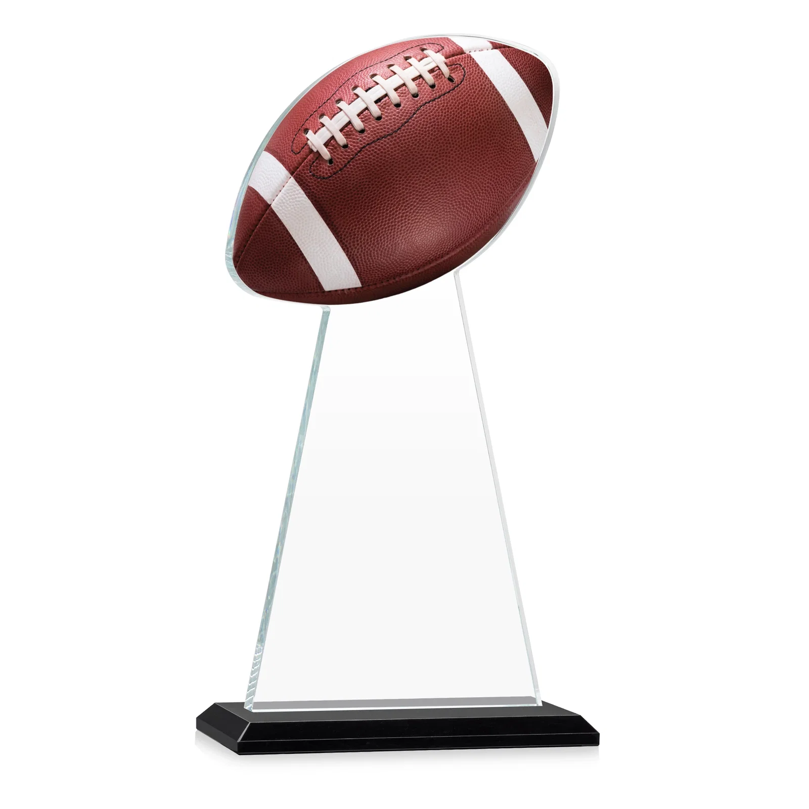 Custom engraved Starfire Crystal Award With Football-Shaped Peak for team milestone celebrations