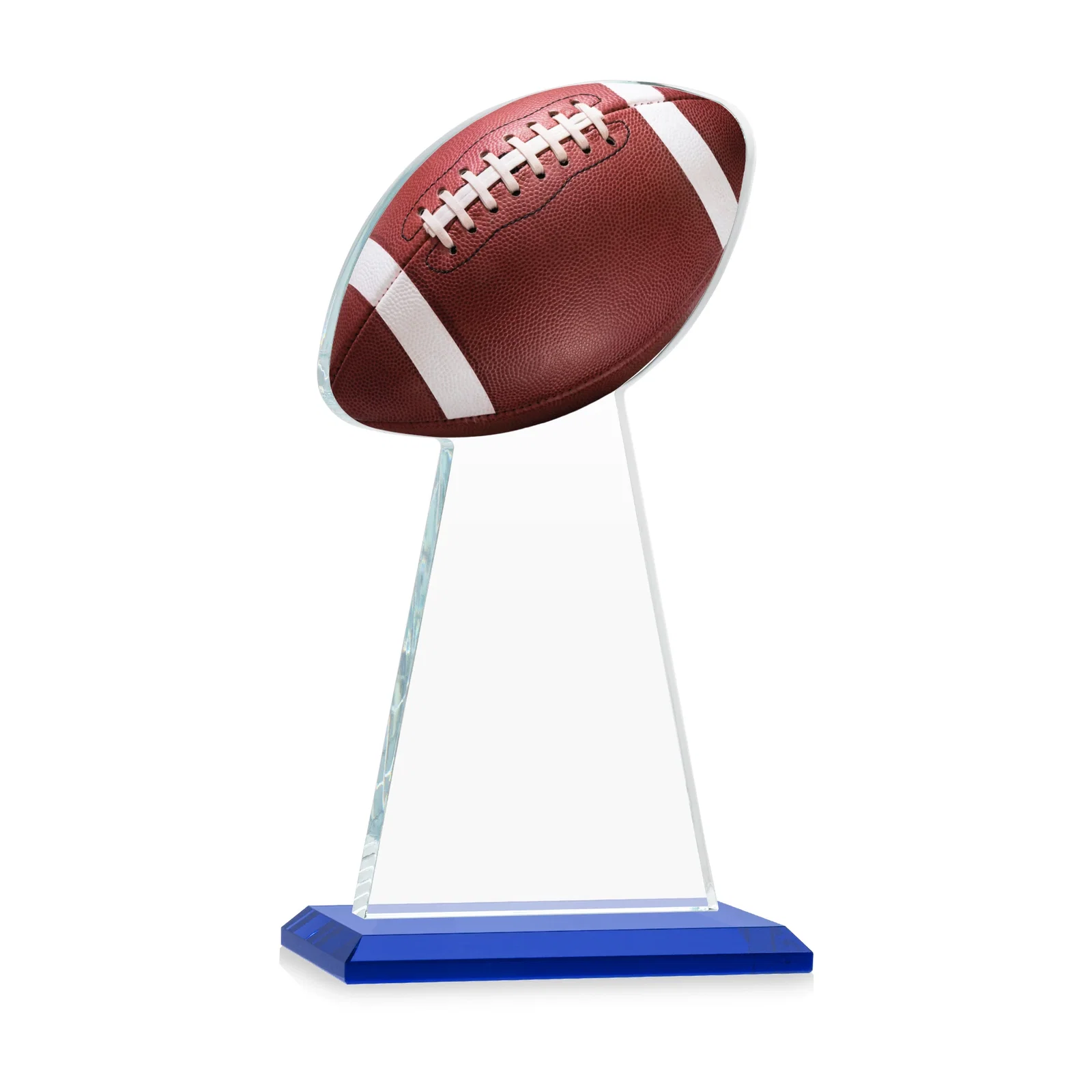 Custom engraved Starfire Crystal Award With Football-Shaped Peak for graduation ceremonies