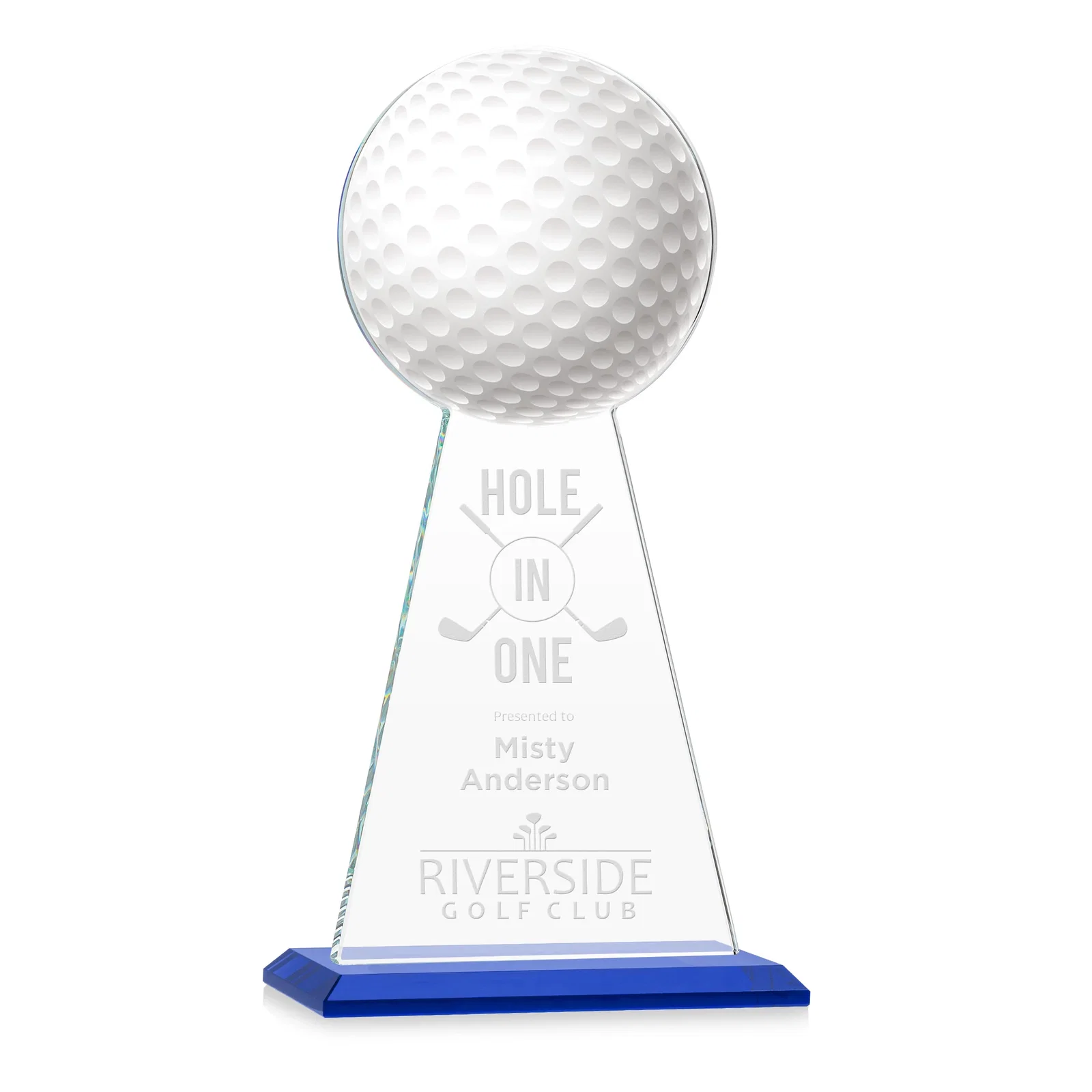 Personalized Starfire Crystal Award With Golf Ball-Shaped Peak for safety achievement programs