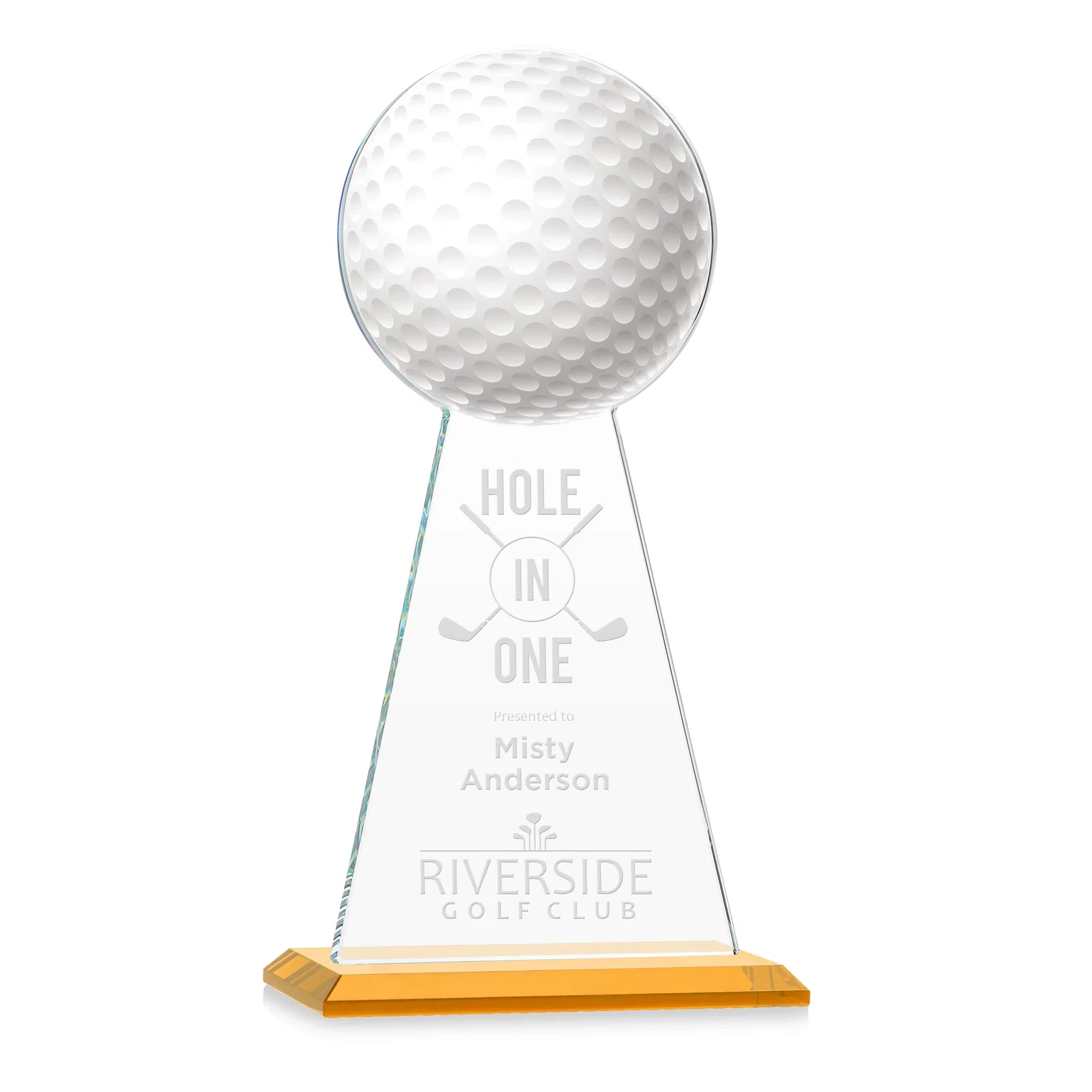 Custom Starfire Crystal Award With Golf Ball-Shaped Peak for sales achievement awards