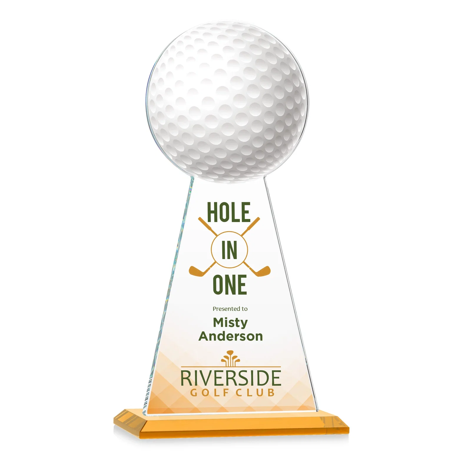 Branded Starfire Crystal Award With Golf Ball-Shaped Peak for employee recognition