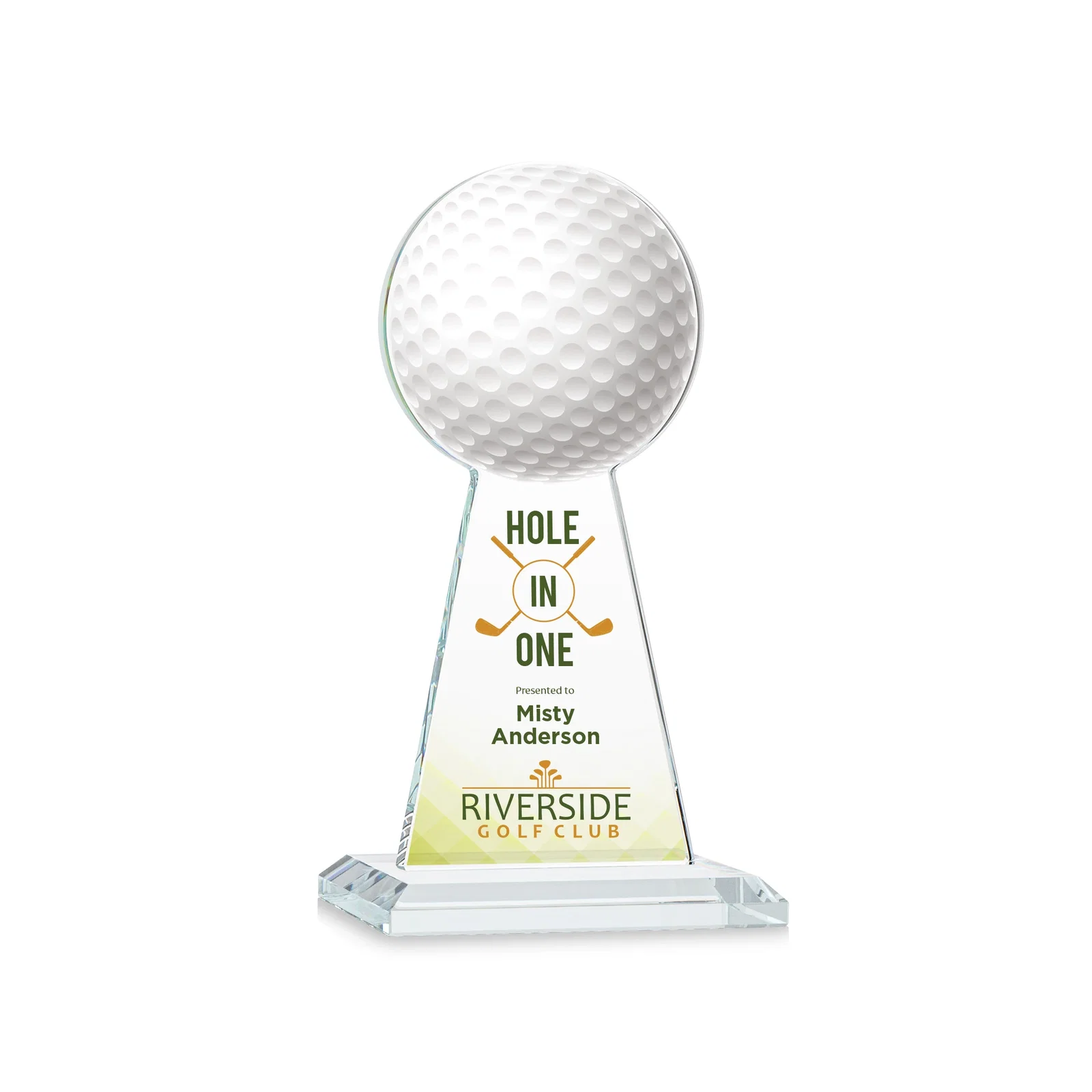 Branded Starfire Crystal Award With Golf Ball-Shaped Peak for service anniversary gifts