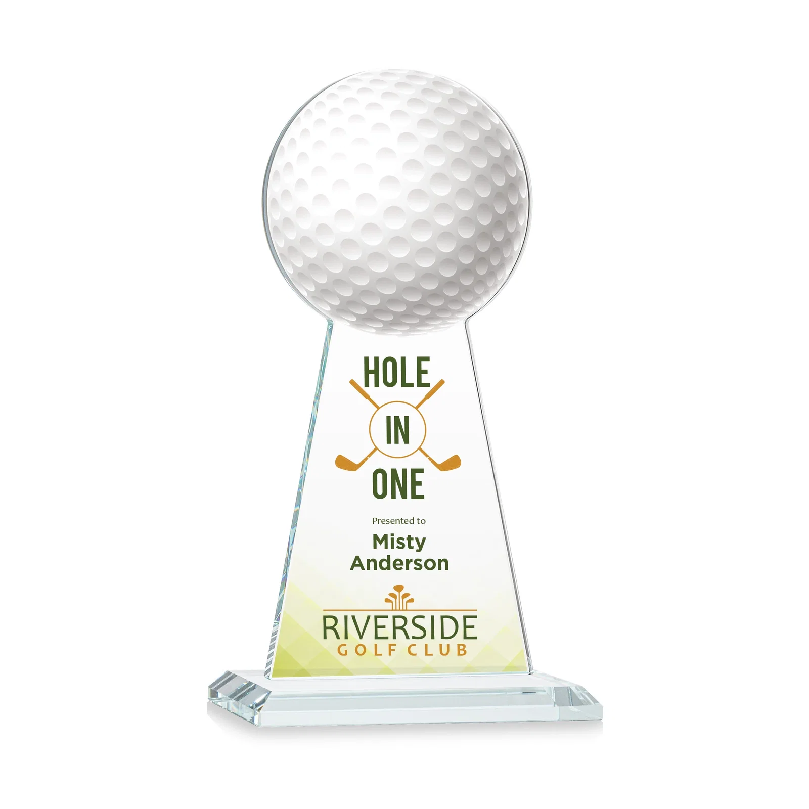 Branded Starfire Crystal Award With Golf Ball-Shaped Peak for sales achievement awards