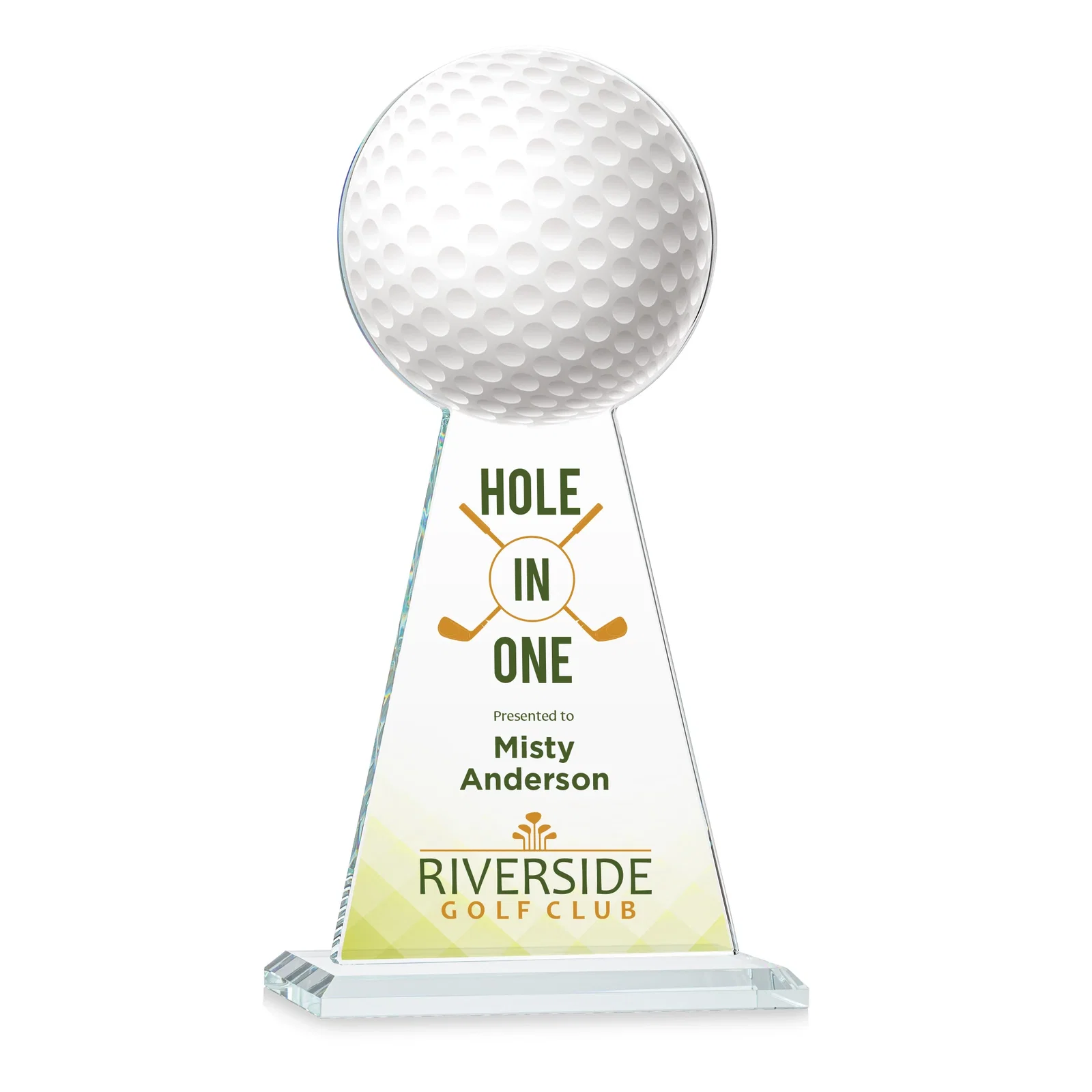 Branded Starfire Crystal Award With Golf Ball-Shaped Peak for retirement presentations