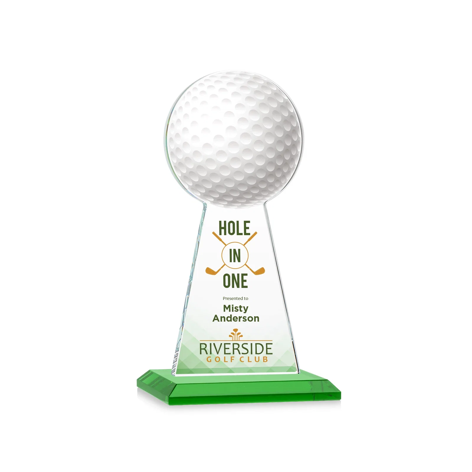 Branded Starfire Crystal Award With Golf Ball-Shaped Peak for donor appreciation