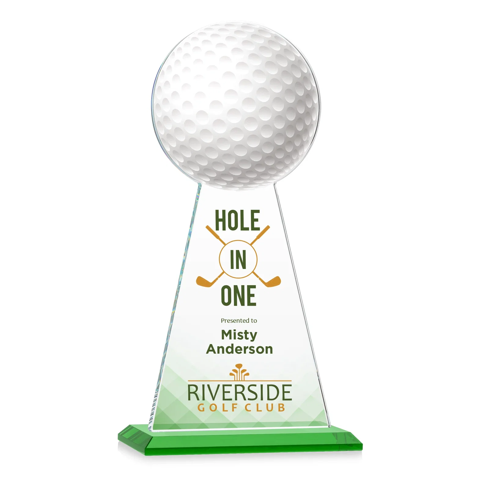 Branded Starfire Crystal Award With Golf Ball-Shaped Peak for safety achievement programs