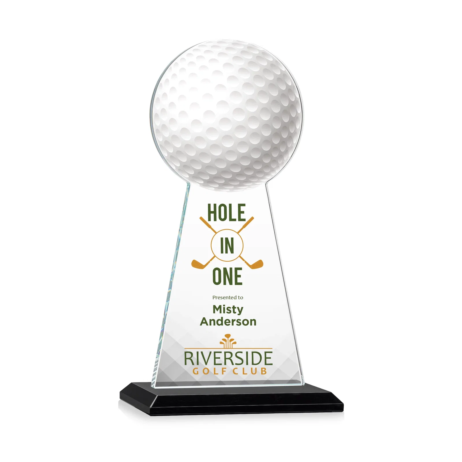 Branded Starfire Crystal Award With Golf Ball-Shaped Peak for company anniversary events