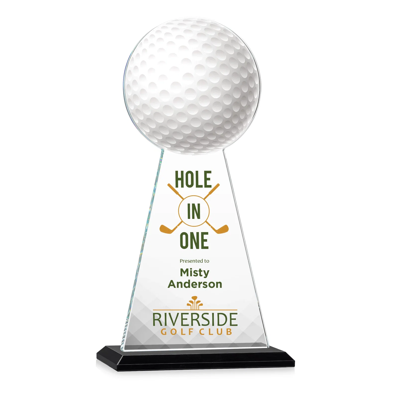 Custom printed Starfire Crystal Award With Golf Ball-Shaped Peak for employee recognition